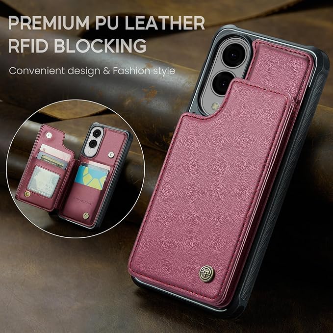 Vinich for Samsung Galaxy S25 Edge Wallet Case with Card Holder, RFID Blocking Credit Slots Kickstand Shockproof Phone Cover for Women Men, Wine Red