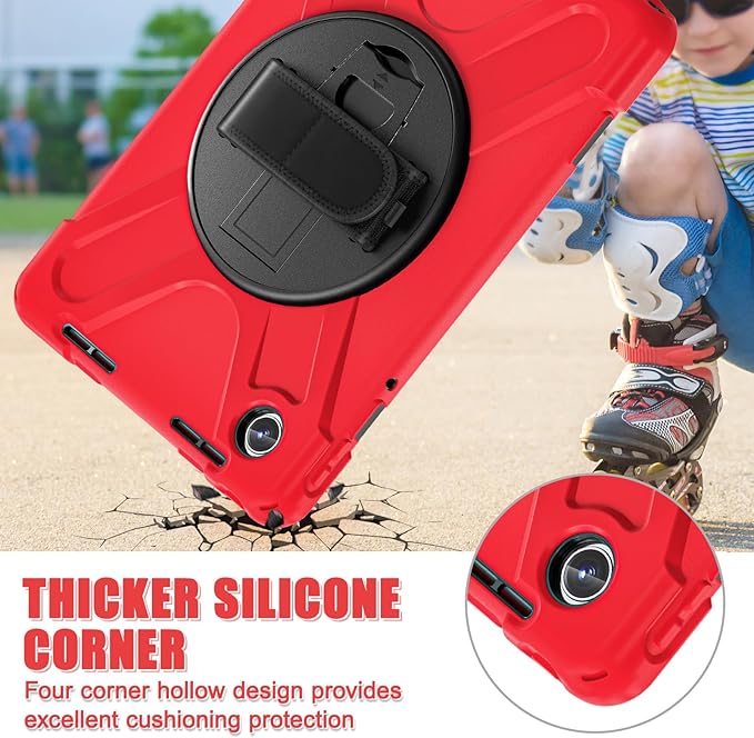 TSQQST Case for Lenovo M11 Tablet/Tab K11 LTE 2024 for Kids | Shockproof Protective Case Cover with Kickstand & Hand Strap Carrying Strap for Lenovo Tab M11 11 Inch | Red