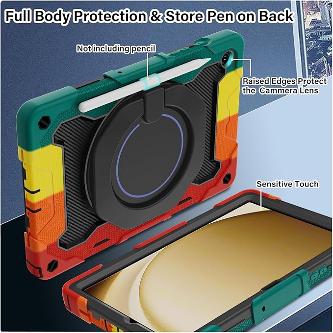 ROISKIN Case for Galaxy Tab A9 Plus 5G/ A9+ 11 Inch with HD Screen Protector & Shoulder Strap,Heavy Duty Military Case for Samsung Galaxy A9 Plus SM-X210/X216/X218 - Rotating Stand for Kids