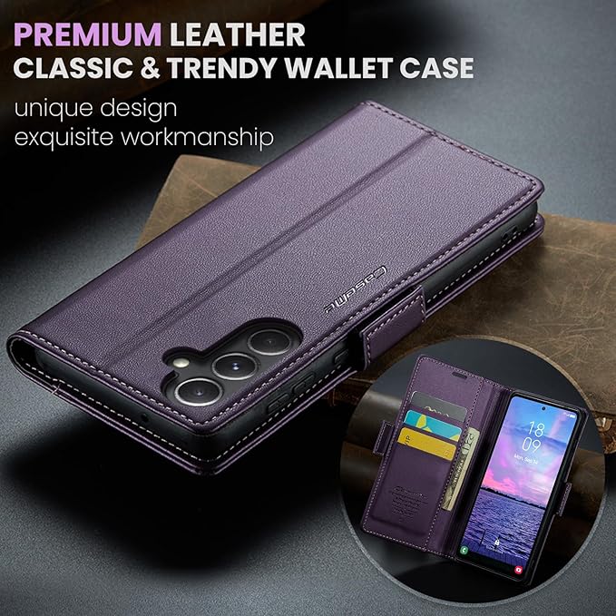 Case for Samsung Galaxy S23 FE Wallet Case, RFID Blocking PU Leather Flip Folio Cover Card Holder Kickstand Shockproof Phone Case Compatible with Samsung Galaxy S23 FE, Purple