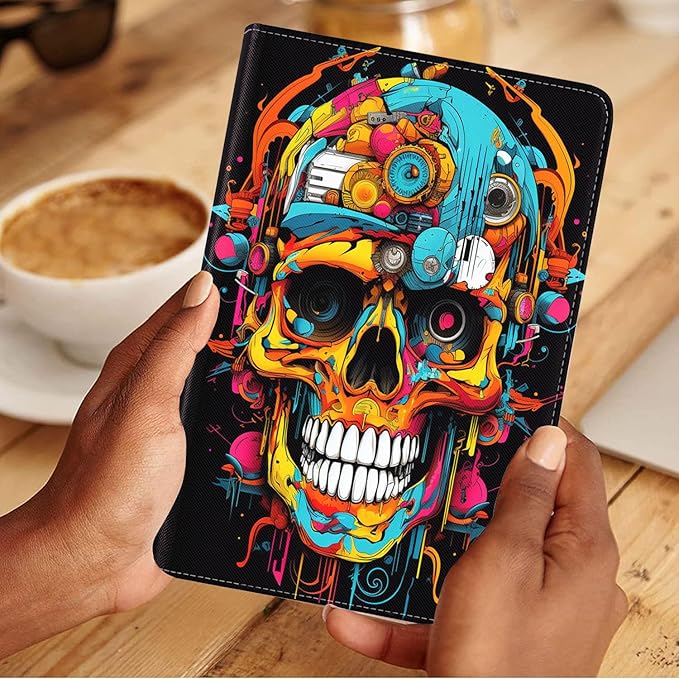 Case for Samsung Galaxy Tab A 10.1 2019 (SM-T510/T515/T517), Slim Lightweight PU Leather Stand Cover with Auto Wake/Sleep for Galaxy Tab A 10.1 Inch, Colorful Skull