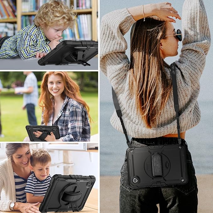 HXCASEAC Case for Samsung Galaxy Tab S6 Lite 10.4 inch, Protective with Screen Protector/Hand Strap/S Pen Holder, Shockproof S6 Lite Tablet Case 2024/2022/2020 SM-P610 SM-P613 SM-P620 - Black