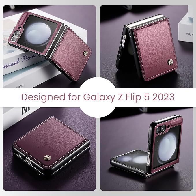 for Samsung Galaxy Z Flip 5 Case, Premium PU Leather Case Anti Scratch Slim Phone Shockproof Protective Phone Cover for Samsung Galaxy Z Flip5, Red