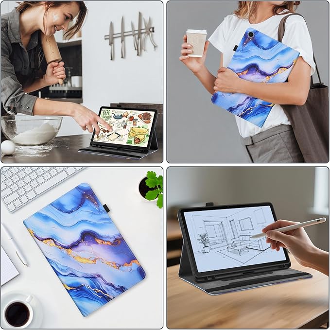 DETUOSI for Samsung Galaxy Tab A9+/A9 Plus 11 inch 2023 Case 5g (SM-X210/X216/X218) Premium Leather Folio Stand Protective Cover Auto Wake/Sleep with Pencil Holder Blue Marble