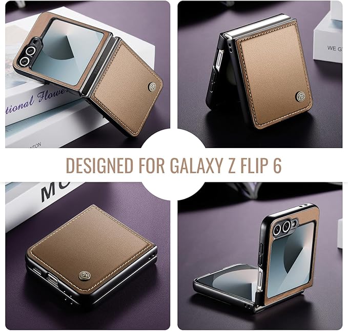 for Samsung Galaxy Z Flip 6 Case, Premium PU Leather Case Anti Scratch Slim Phone Shockproof Protective Phone Cover for Samsung Galaxy Z Flip6, Brown
