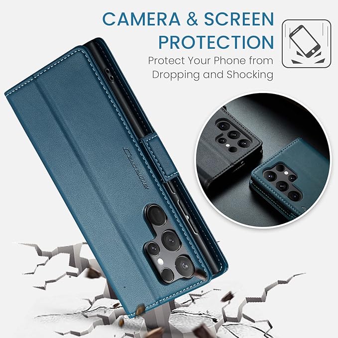 Case for Samsung Galaxy S23 Ultra Wallet Case, RFID Blocking PU Leather Flip Folio Cover Card Holder Kickstand Shockproof Phone Case Compatible with Samsung Galaxy S23 Ultra, Blue