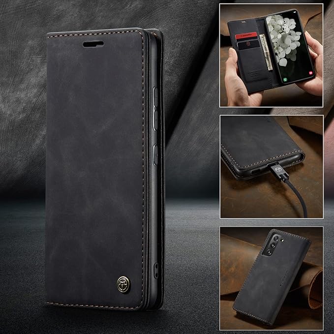 for Samsung Galaxy S22 Case, Flip Wallet Leather Case with Card Holder Magnetic Closure Shockproof Kickstand Protective Phone Cases Cover for Galaxy S22,Black