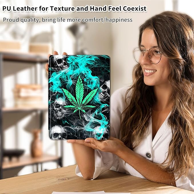 Case for Samsung Galaxy Tab A9+/A9 Plus 11 Inch 2023 Tablet Case, 360 Degree Rotating Folio Stand Smart Cover for Galaxy Tab A9+ Tablet SM-X210/X216/X218, Auto Sleep/Wake, Leaf Skull