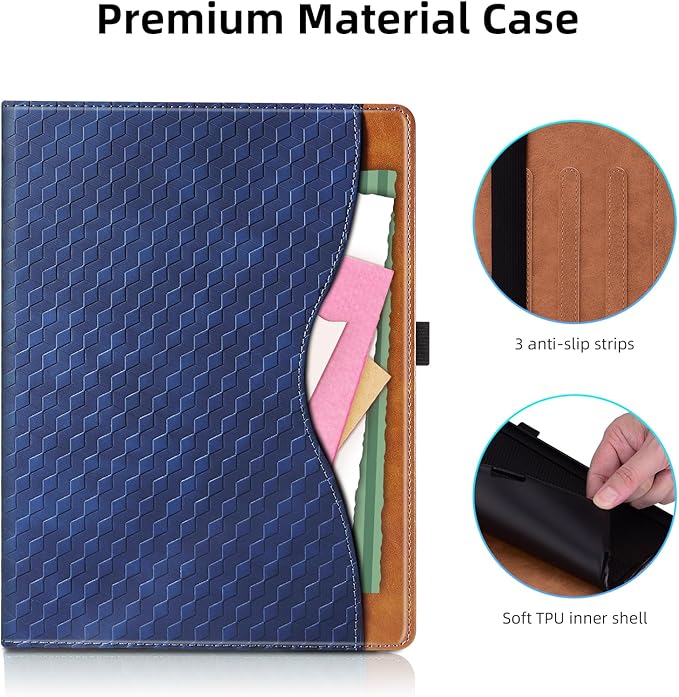 Case for Lenovo Tab P12 12.7 inch (TB370FU),Retro Folio Shell for Lenovo Xiaoxin Pad Pro 12.7 inch Multi-Angle Stand Cover PU Leather with Card Pocket,Blue