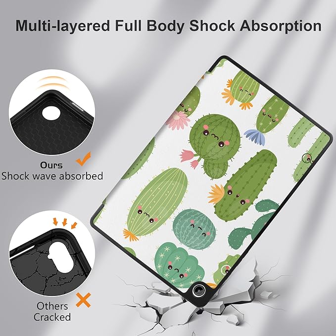 MEEgoodo Case for Samsung Galaxy Tab A9 Plus 11 inch Cover 2024 2023 with S Pen Holder, A9+ Smart Tablet Cases with Leather Trifold Stand+Soft TPU Back Shell+Smart Auto Wake/Sleep, Smiley Cactus