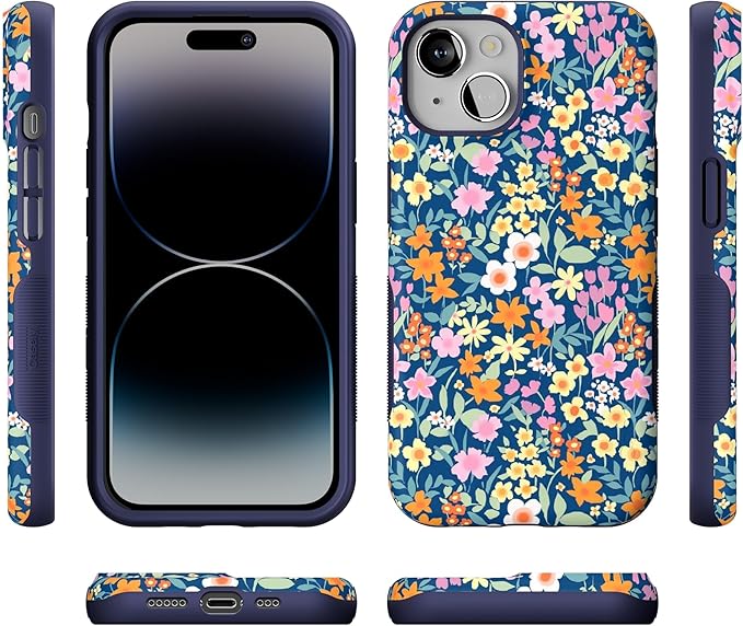 Casely iPhone 14 Case | Full Bloom | Navy Floral | Compatible with MagSafe | Bold Protective Design