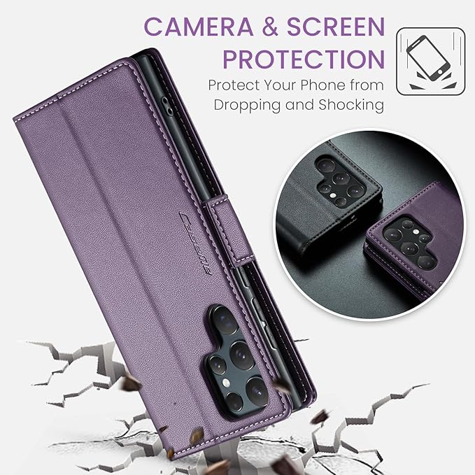 SINIANL Samsung Galaxy S24 Ultra Wallet Case with RFID Blocking, Samsung S24 Ultra Case Wallet for Women Men Card Holder Magnetic Clasp Kickstand Leather Book Folio Case for Galaxy S24 Ultra Purple