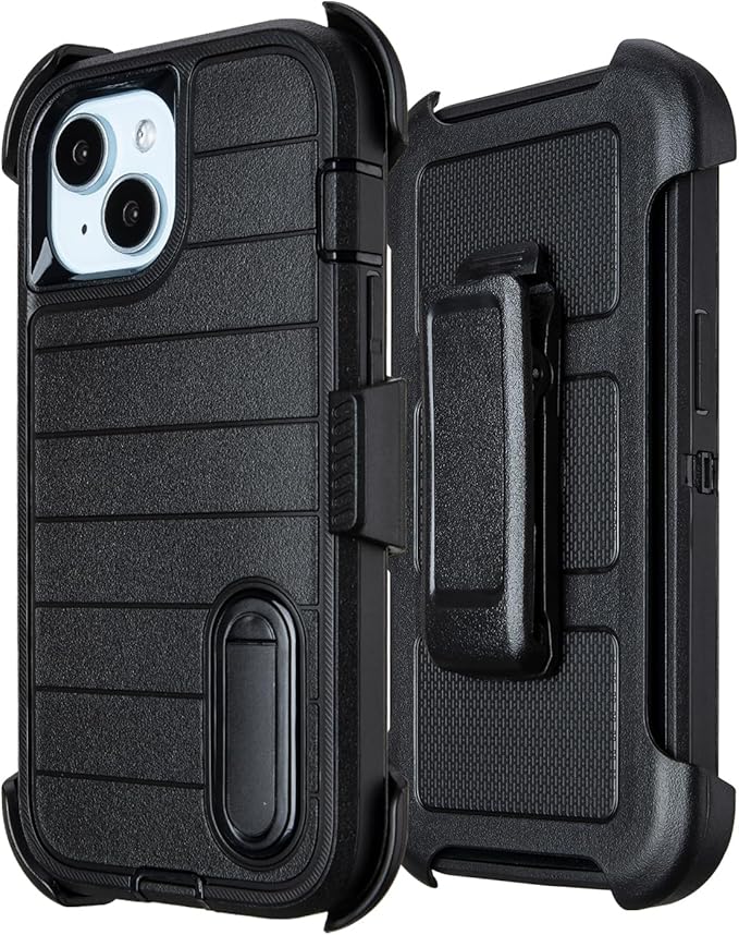 for Black Case iPhone 15 Case with Belt Clip, for Shockproof Case iPhone 15 Heavy Duty,3 Layers of Sturdy,Anti-Drop,Military-Grade Defender Cover for iPhone15Case Black