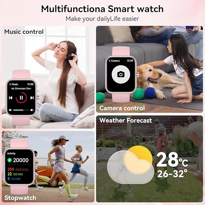Smart Watch with Alexa Built-in, 1.83" HD Touchscreen & Fitness Tracker with Message Call Function, 24/7 Heart Rate/Sleep Monitor, 120+ Sport Modes, IP68 Waterproof, for Android iPhone (Pink)