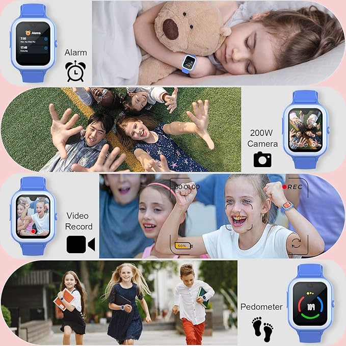 Wonlex 4G GPS Kids Smartwatch with SIM Card, 1.78" AMOLED Large Touch Screen Smart Watch for Kids, Boys Girls Phone Watch with Video Voice Calls, SOS, Camera, Pedometer, Alarm, Game(Blue)