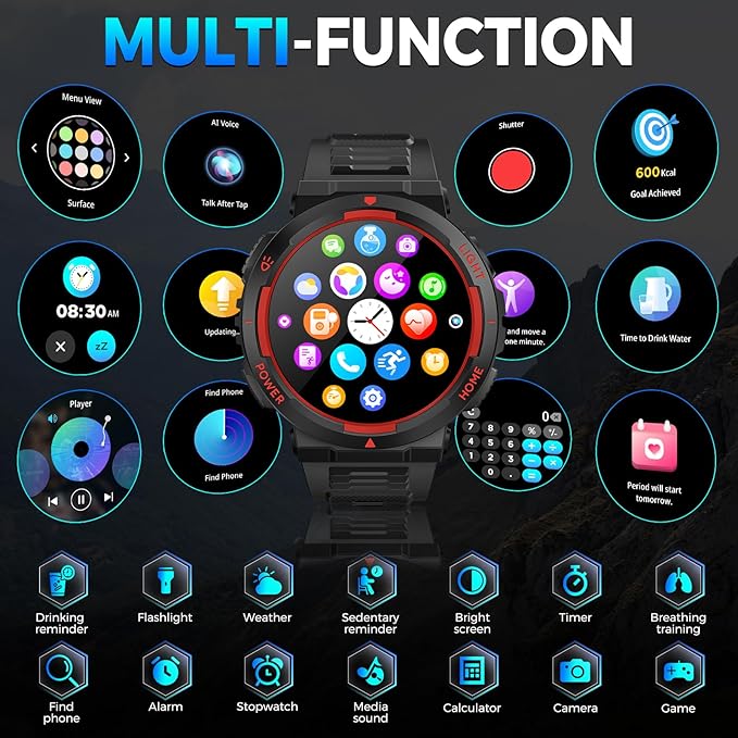 Military Smart Watch for Men(Answer/Make Call), Rugged Smartwatch with LED Flashlight/3ATM Waterproof/400mAh Battery/100+ Sports Modes/Heart Rate/Sleep Monitor, Fitness Tracker for iOS Android