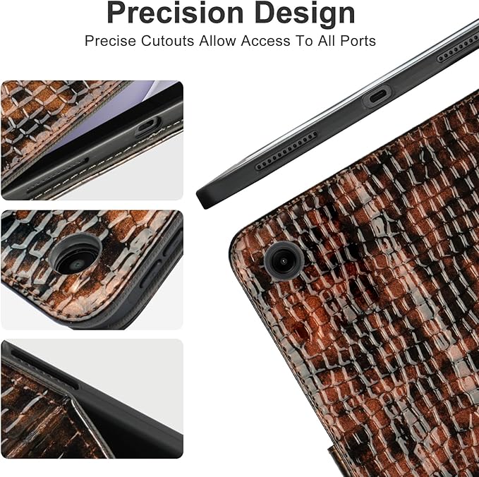 Elegant Case for Samsung Galaxy Tab A9 Plus 11 Inch 2023(Model: SM-X210/X216/X218), Premium Leather Crocodile Cover | Stand | Card Pockets| Wrist Strap| S Pen Holder (Brown+Gold)