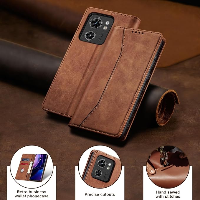 Jasonyu Flip Wallet Case for Motorola Edge (2023),Leather Magnetic Folio Cover with Card Holder,Kickstand - TPU Shockproof Durable Protective Phone Case,Brown