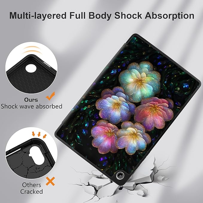 MEEgoodo Case for Samsung Galaxy Tab A9 Plus 11 inch Cover 2024 2023 with S Pen Holder, A9+ Smart Tablet Cases with Leather Trifold Stand+Soft TPU Back Shell+Smart Auto Wake/Sleep, Glitter Flowers