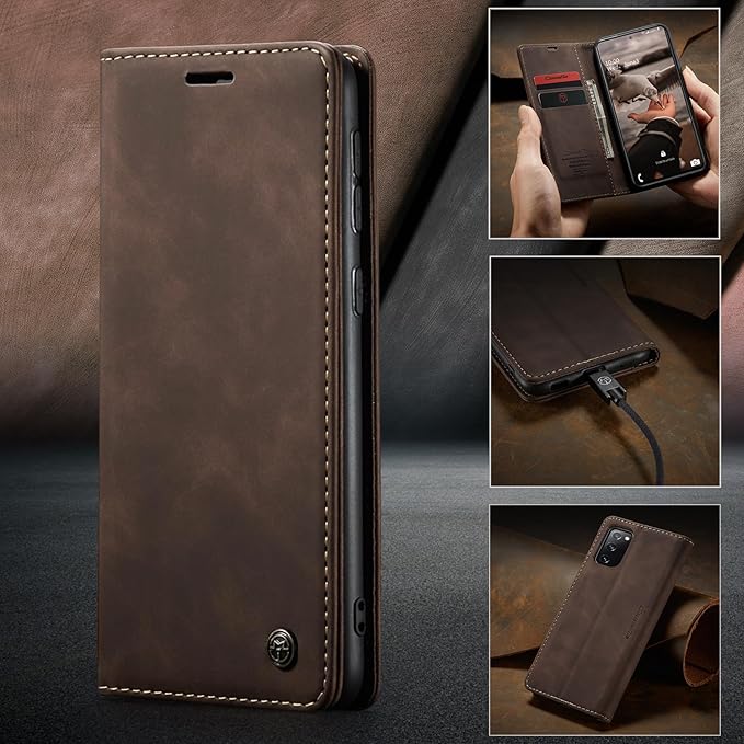 for Samsung Galaxy S20 FE Case, Flip Wallet Leather Case with Card Holder Magnetic Closure Shockproof Kickstand Protective Phone Cases Cover for Samsung S20 FE,Coffee