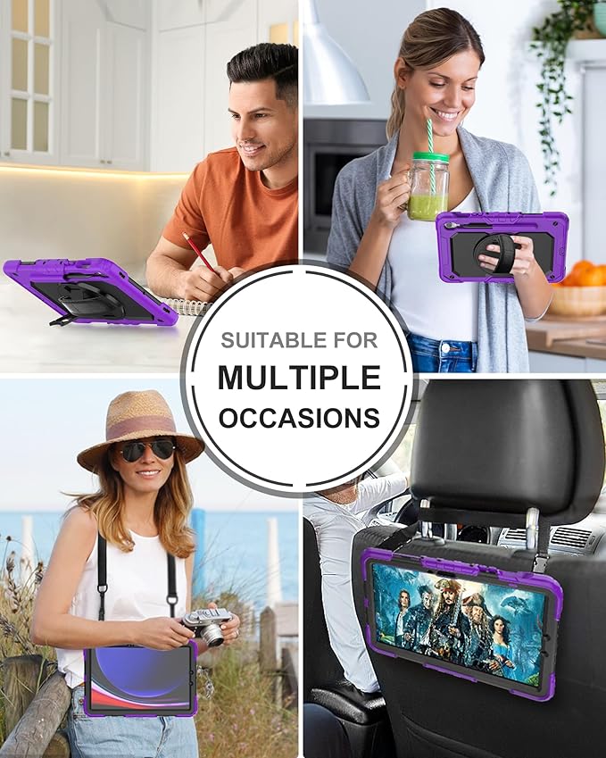Case for Samsung Galaxy Tab S10 Lite/ S10 FE / S9 FE 10.9 Inch / S9 11'' 5G Protective with Screen Protector/Pen Holder/Hand Strap, Heavy Duty Shockproof Tablet Cover for S10 Lite, Purple