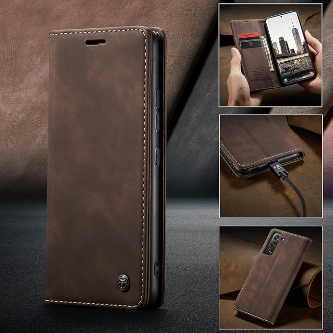 for Samsung Galaxy S22 Case, Flip Wallet Leather Case with Card Holder Magnetic Closure Shockproof Kickstand Protective Phone Cases Cover for Samsung S22,Coffee