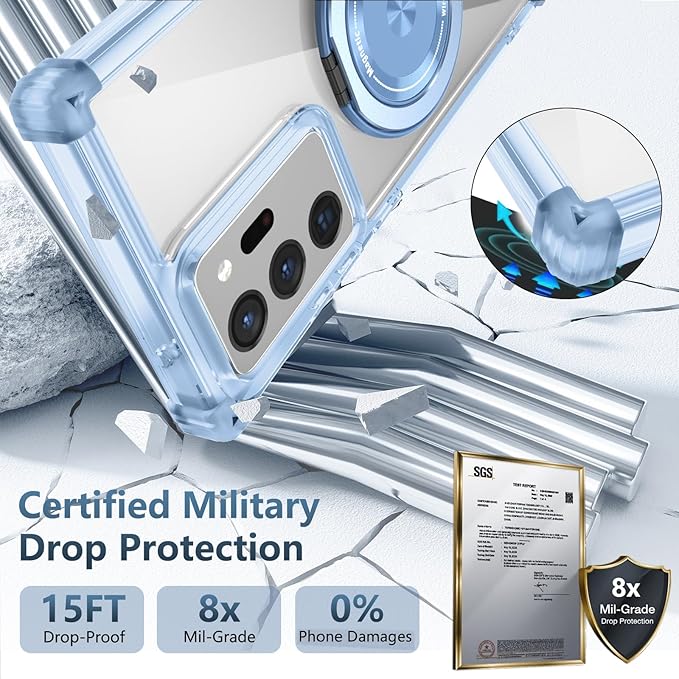 for Samsung Galaxy Note 20 Ultra Case Magnetic Compatible with MagSafe,with 1 Tempered Glass Screen Protector,Built-in 360°Kickstand Ring Military Grade Shockproof Heavy Duty Protection Blue