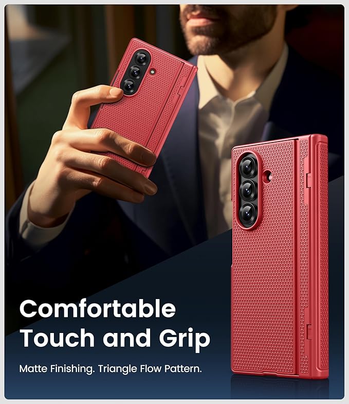 for Samsung Galaxy Z Fold 7 Case with Stand, Front Screen Protector, Hinge Protection, Slim & Rugged, Full Body Hard Cover, Drop Protective Phone Case for Samsung Z Fold 7 5g 2025, Vermilion Red