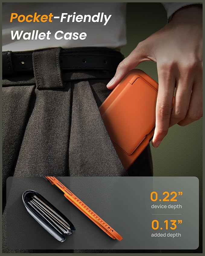 for iPhone Air Case with Credit Card Holder, Built-in Camera Cover Stand, Silicone Bumper Raised Edge Multifunctional Wallet Full Body Protective Phone Cover Case for iPhone Air 2025, Orange