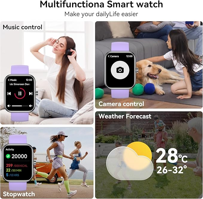 Smart Watch with Alexa Built-in, 1.83" HD Touchscreen & Fitness Tracker with Message Call Function, 24/7 Heart Rate/Sleep Monitor, 120+ Sport Modes, IP68 Waterproof, for Android iPhone (Purple)