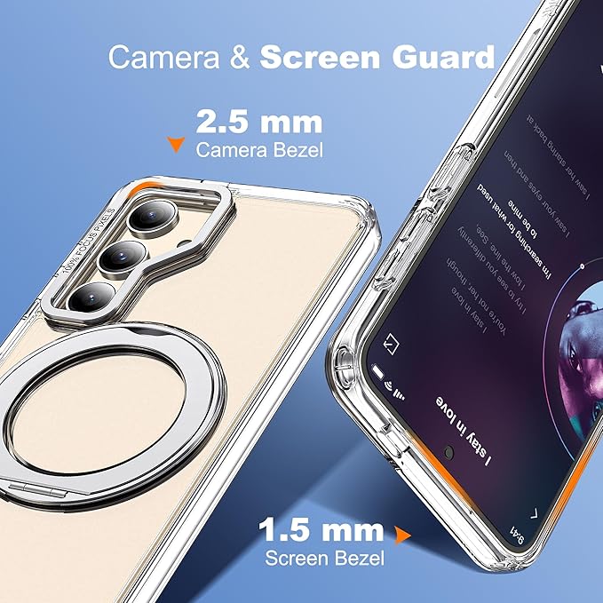 Compatible with Samsung Galaxy S24 Plus Case with 360Rotatable Magnetic Ring Stand Compatible with Mag-Safe Military Protection Shockproof Transparent Phone Case for Galaxy S24+,Clear