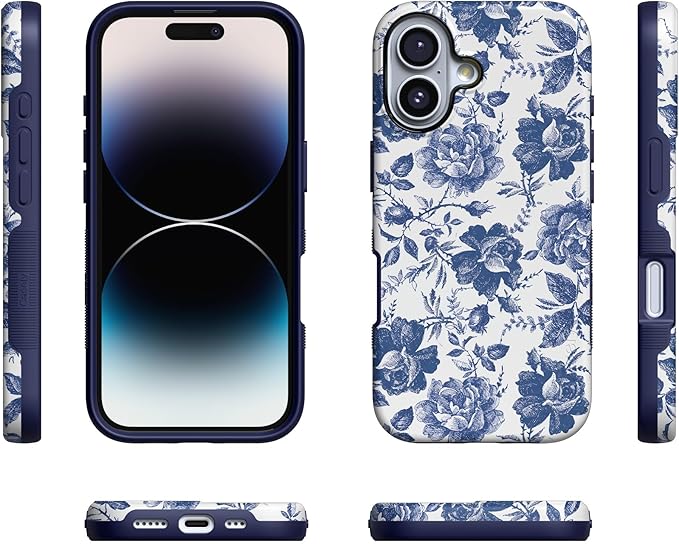 Casely iPhone 17 Case | Rose to Fame | Blue & White Rose Floral | Compatible with MagSafe | Bold Protective Design