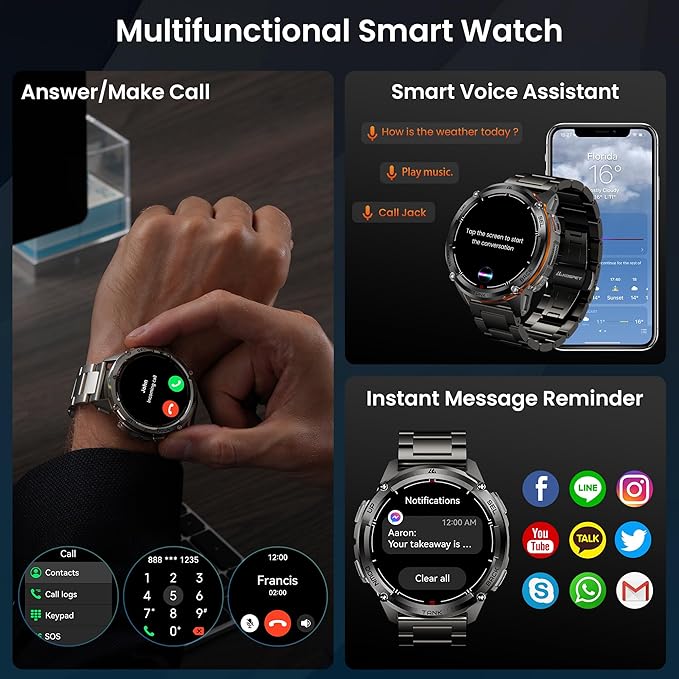 KOSPET Tank T3 Ultra 2 GPS Smart Watch for Men, Extra-Long Battery, Full Stainless Steel Body Rugged Smartwatch with Bluetooth Calling, Pressure&Altitude&Compass(2 Bands)