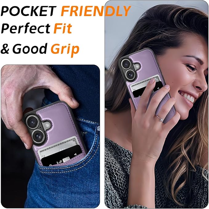 for iPhone 16 Leather Wallet Case, Compatible with Magsafe, 2 in 1 Detachable Magnetic Card Holder, RFID Blocking Kickstand Credit Slots Flip Case for Men Women, Purple