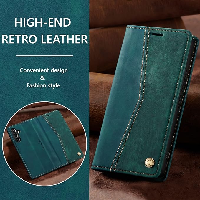 QLTYPRI Wallet Case for Samsung Galaxy S24, Vintage Folio PU Leather Purse Case with Card Slots Magnetic Closure Kickstand Flip Crashproof Phone Cover for Samsumg Galaxy S24 - Dark Green