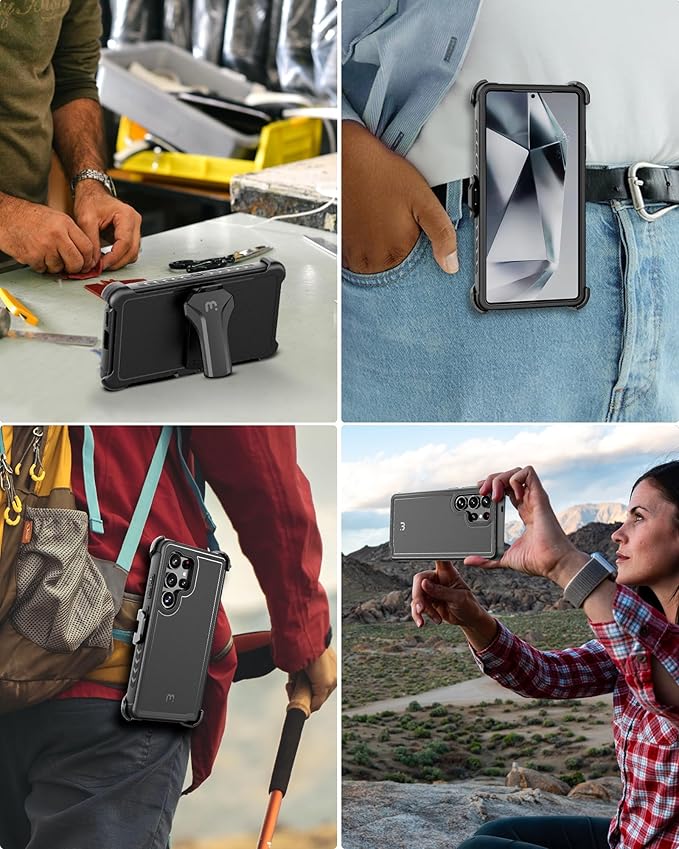 M MYBAT PRO Maverick Series for Samsung Galaxy S25 Ultra Case with Belt Clip Holster, 6.9 inch, Heavy Duty Military Grade Drop Protective Case w 360° Rotating Stand (No Screen Protector) Black