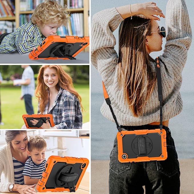 HXCASEAC Case for Samsung Galaxy Tab A7 Lite, Protective with Screen Protector/Hand Strap/Pen Holder, Sturdy A7 Lite Tablet Case, SM-T220 SM-T225 SM-T227, Orange