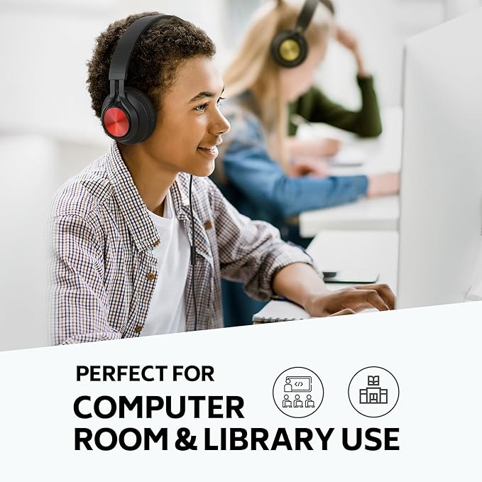 AILIHEN Classroom Headphones Bulk 12-Pack, Headphones Wired with Microphone for Students, Teens, Library, Chromebook, Laptop, Adjustable, Foldable, 3.5mm Jack - (Mixed Color)