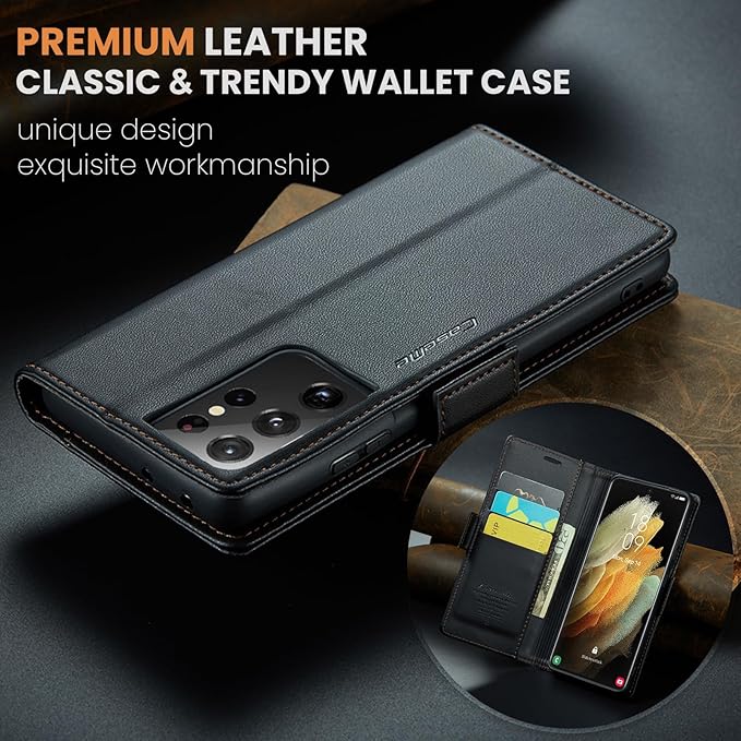 Case for Samsung Galaxy S21 Ultra Wallet Case, RFID Blocking PU Leather Flip Folio Cover Card Holder Kickstand Shockproof Phone Case Compatible with Samsung Galaxy S21 Ultra, Black