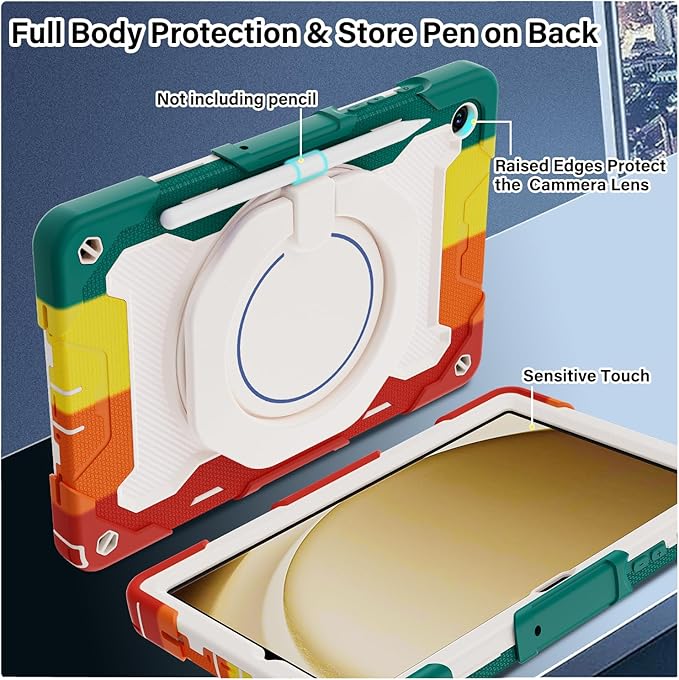 ROISKIN Case for Galaxy Tab A9 Plus 5G/ A9+ 11 Inch with HD Screen Protector & Shoulder Strap,Heavy Duty Military Case for Samsung Galaxy A9 Plus SM-X210/X216/X218 - Rotating Stand for Kids