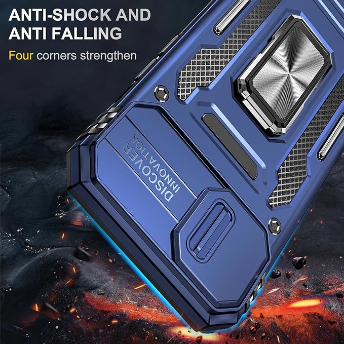 Case for iPhone 14 Plus Phone Case with Camera Lens Cover, with Ring Holder Kickstand, fit Magnetic Car Mount, for iPhone 14 Plus (Navy Blue)