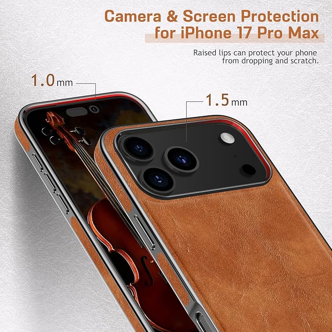 LOHASIC for iPhone 17 Pro Max Case, Compatible with MagSafe, Classic Leather & Luxury Metal Bumper Trim, Magnetic Protective Phone Cases Cover for iPhone 17 Pro Max 6.9" 2025 - Sand Dune