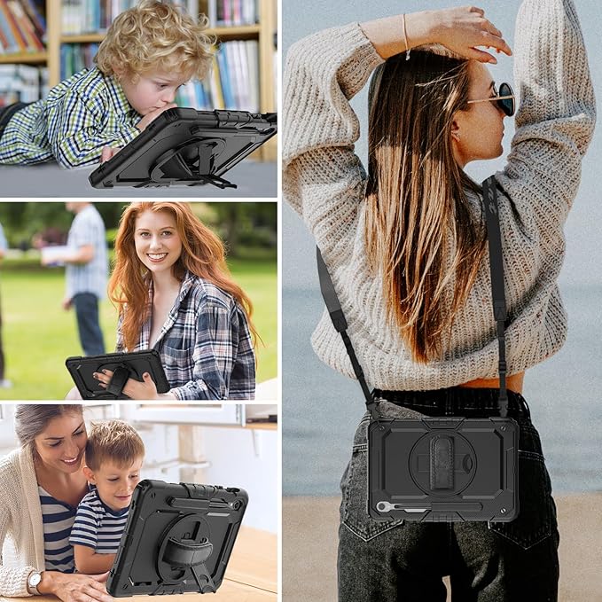 HXCASEAC Case for Samsung Galaxy Tab S10 Lite / S10 FE / S9 FE 5G 10.9 inch, Shockproof Design with Screen Protector/Hand Strap/S Pen Holder, Protective Samsung Galaxy S10 Lite Tablet Case, Black