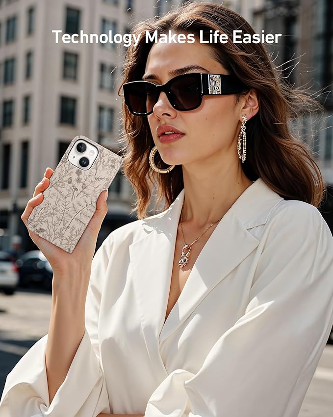 DEENAKIN for iPhone 15 Wallet Case with Card Holder + Cash Clip, RFID-Blocking, Military-Grade Drop Protection, Magnetic Closure with Leather Kickstand - Serene Foliage