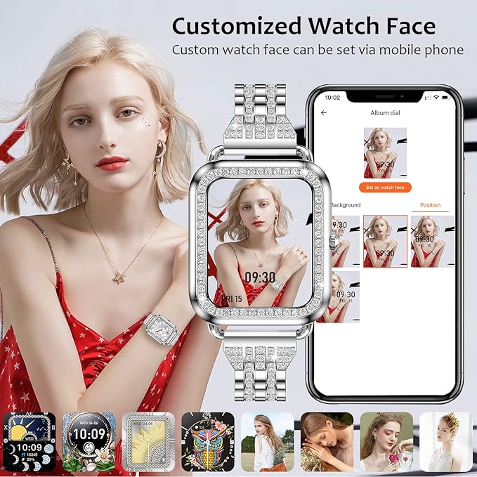 Efolen Smart Watches for Women with Diamonds (Answer/Make Call), 1.57'' Bluetooth Smartwatch for Android iOS Phones, Waterproof Fitness Tracker with Heart Rate/SpO2/Sleep/BP/AI Voice (Silver)