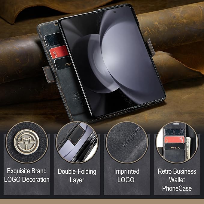 for Samsung Galaxy Z Fold5 Case, Flip Wallet Leather Case with Card Holder Magnetic Closure Shockproof Kickstand Protective Phone Cases Cover for Samsung Galaxy Z Fold5,Black