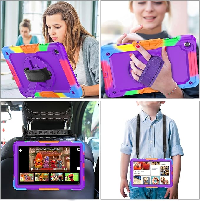 BLOSOMEET Purple Case for Samsung Galaxy Tab A9 Plus 2023 with Tempered Glass Screen Protector Pencil Holder Hand Strap&Stand,Kids Cover for Galaxy Tablet A9 Plus with Shoulder Strap