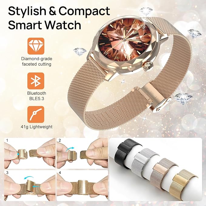 Smart Watch for Women,Fitness Tracker with Heart Rate/SpO2 Monitor, IP67 Elegant Woman Watch with Answer Calls&Dials, Compatible iOS Android, Rose Gold Sports Smartwatch, 2 Bands