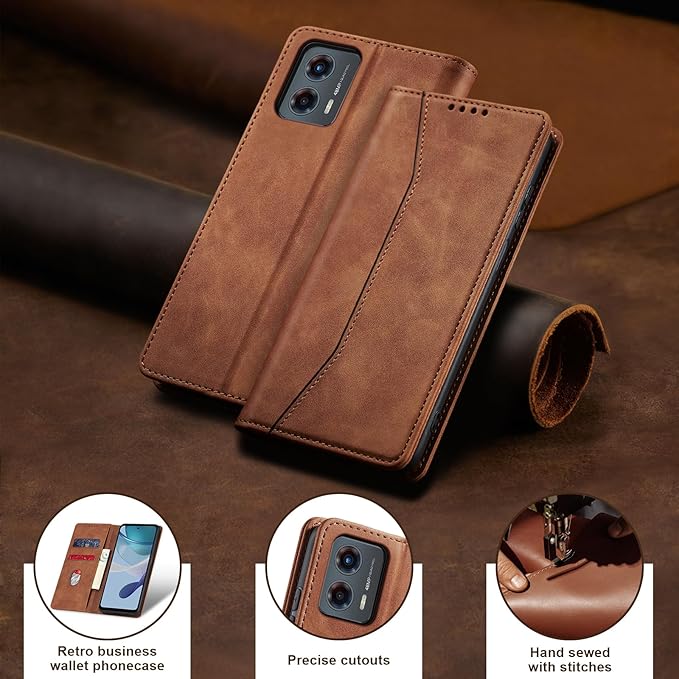 Jasonyu Flip Wallet Case for Moto G 5G (2023),Leather Magnetic Folio Cover with Card Holder,Kickstand - TPU Shockproof Durable Protective Phone Case,Brown