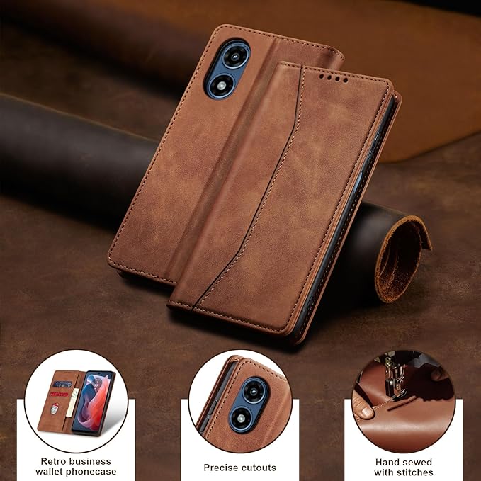 Jasonyu Flip Wallet Case for Moto G Play 4G (2024),Leather Magnetic Folio Cover with Card Holder,Kickstand - TPU Shockproof Durable Protective Phone Case,Brown